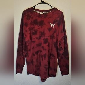 VS PINK Burgundy Maroon Tie Dye Crewneck Sweatshirt S (Oversized Fit)
